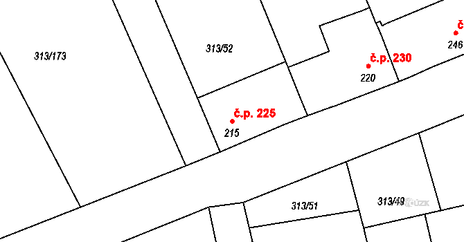 Černčice 225 na parcele st. 215 v KÚ Černčice u Loun, Katastrální mapa
