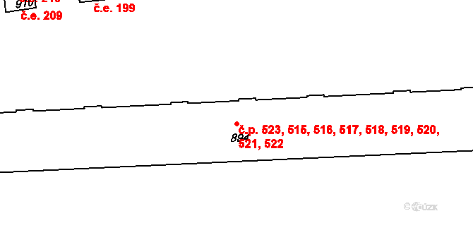 Postoloprty 515,516,517,518,519, na parcele st. 894 v KÚ Postoloprty, Katastrální mapa