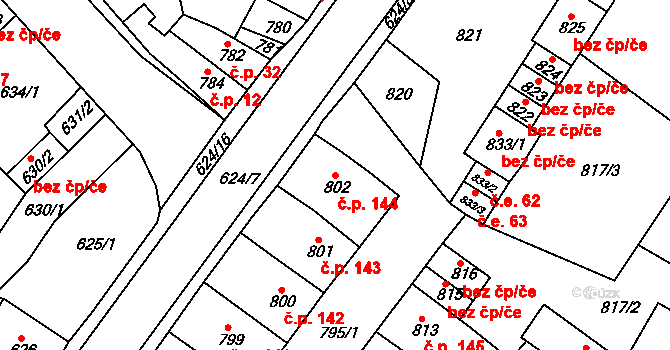 Sobědruhy 144, Teplice na parcele st. 802 v KÚ Sobědruhy, Katastrální mapa