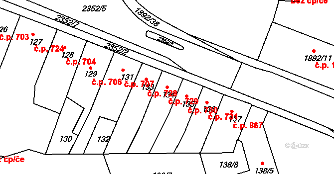 Trnovany 729, Teplice na parcele st. 134 v KÚ Teplice-Trnovany, Katastrální mapa
