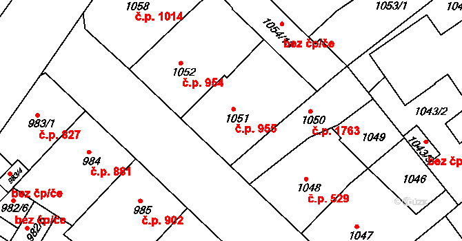 Teplice 955 na parcele st. 1051 v KÚ Teplice, Katastrální mapa
