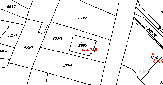 Nový Bydžov 744 na parcele st. 2983 v KÚ Nový Bydžov, Katastrální mapa