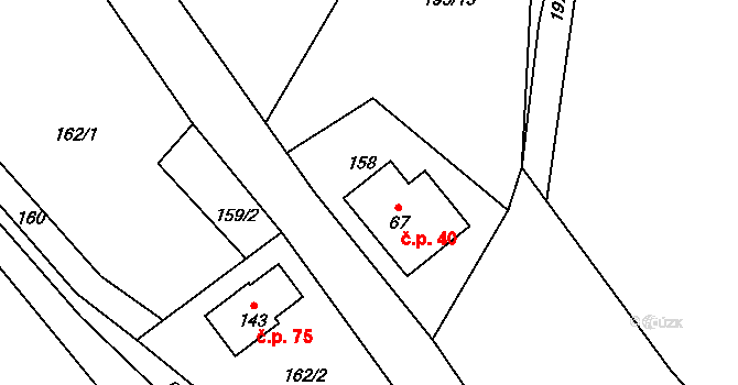 Komora 40, Holčovice na parcele st. 67 v KÚ Komora, Katastrální mapa