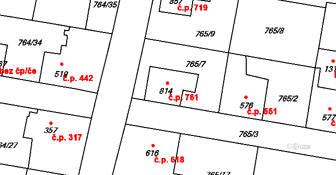 Blovice 761 na parcele st. 814 v KÚ Blovice, Katastrální mapa