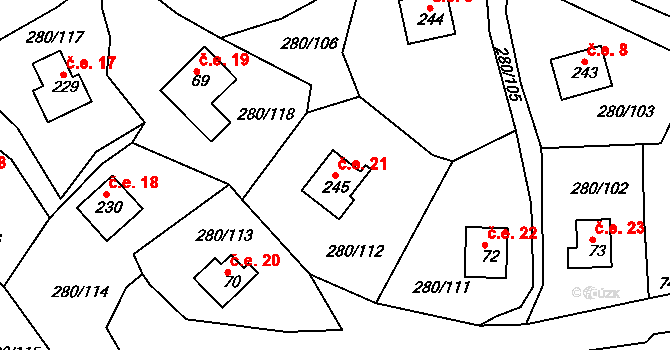Skalka 21, Cheb na parcele st. 245 v KÚ Skalka u Chebu, Katastrální mapa