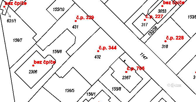 Úšovice 344, Mariánské Lázně na parcele st. 432 v KÚ Úšovice, Katastrální mapa