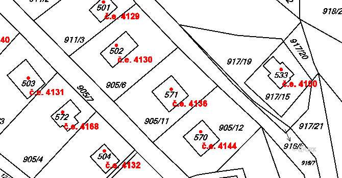 Černé Voděrady 4136 na parcele st. 571 v KÚ Černé Voděrady, Katastrální mapa