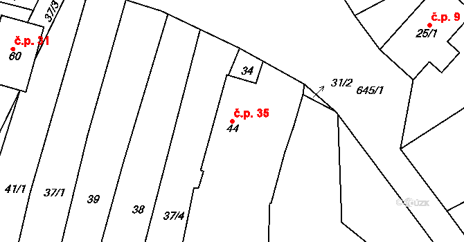 Třebýcinka 35, Švihov na parcele st. 44 v KÚ Třebýcinka, Katastrální mapa