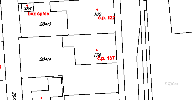 Luby 137, Klatovy na parcele st. 174 v KÚ Luby, Katastrální mapa