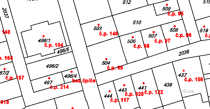Uhříněves 99, Praha na parcele st. 504 v KÚ Uhříněves, Katastrální mapa