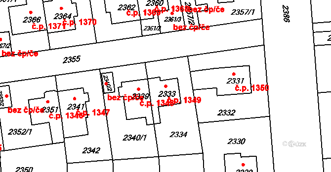 Žižkov 1349, Praha na parcele st. 2333 v KÚ Žižkov, Katastrální mapa