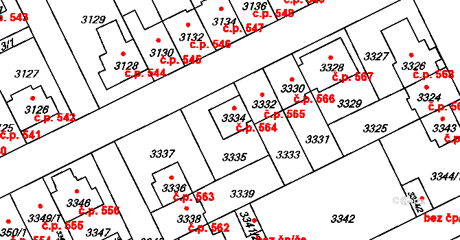 Záběhlice 564, Praha na parcele st. 3334 v KÚ Záběhlice, Katastrální mapa