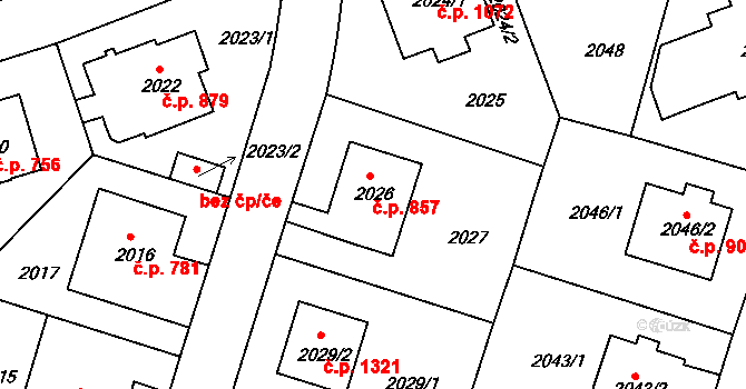 Michle 857, Praha na parcele st. 2026 v KÚ Michle, Katastrální mapa