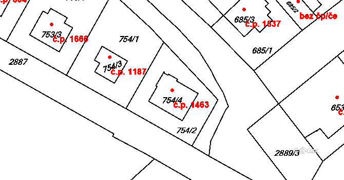 Braník 1463, Praha na parcele st. 754/4 v KÚ Braník, Katastrální mapa
