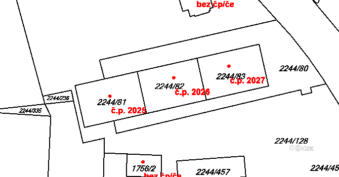Strašnice 2026, Praha na parcele st. 2244/82 v KÚ Strašnice, Katastrální mapa