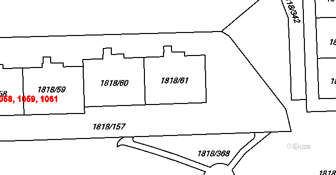 Hostivař 1057,1058,1059,1060,, Praha na parcele st. 1818/61 v KÚ Hostivař, Katastrální mapa