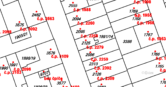 Hodonín 2279 na parcele st. 2125 v KÚ Hodonín, Katastrální mapa