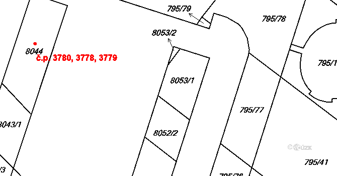 Hodonín 3767,3768,3769 na parcele st. 8053/1 v KÚ Hodonín, Katastrální mapa