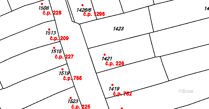 Strážnice 226 na parcele st. 1421 v KÚ Strážnice na Moravě, Katastrální mapa