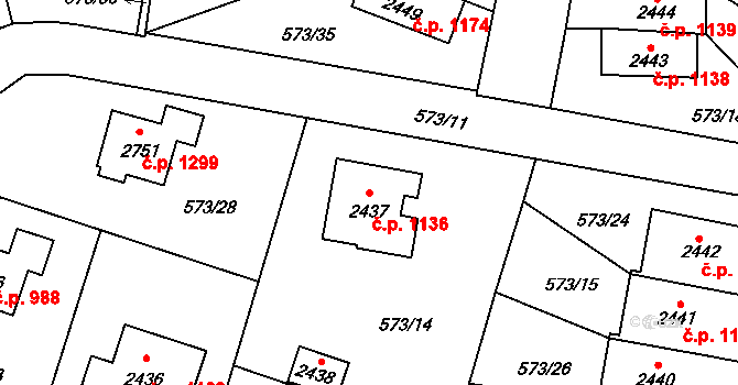 Vrchlabí 1136 na parcele st. 2437 v KÚ Vrchlabí, Katastrální mapa