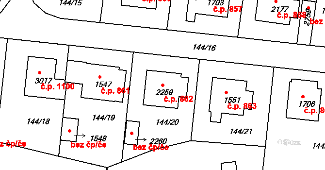 Sezimovo Ústí 862 na parcele st. 2259 v KÚ Sezimovo Ústí, Katastrální mapa