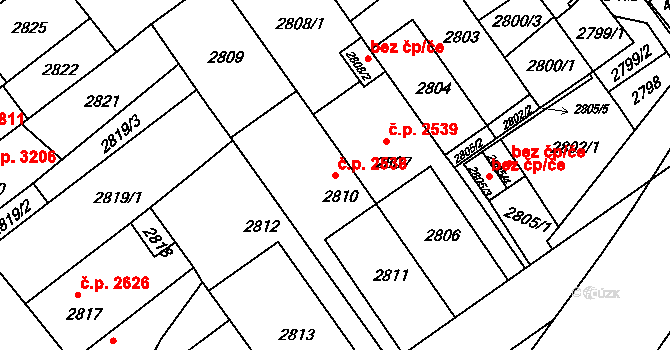 Chomutov 2538 na parcele st. 2810 v KÚ Chomutov II, Katastrální mapa