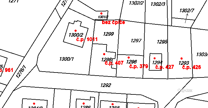 Liberec VI-Rochlice 407, Liberec na parcele st. 1298 v KÚ Rochlice u Liberce, Katastrální mapa