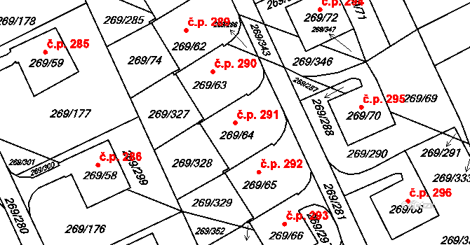 Pražské Předměstí 291, Bílina na parcele st. 269/64 v KÚ Bílina, Katastrální mapa