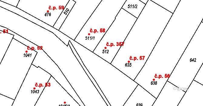 Blučina 357 na parcele st. 512 v KÚ Blučina, Katastrální mapa