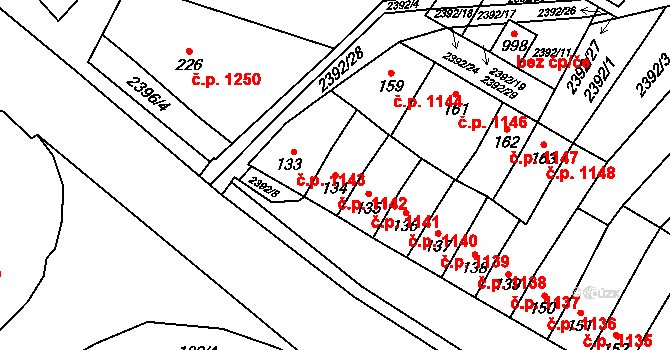 Ivančice 1142 na parcele st. 134 v KÚ Kounické Předměstí, Katastrální mapa