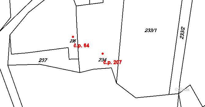 Ráj 207, Karviná na parcele st. 234 v KÚ Ráj, Katastrální mapa
