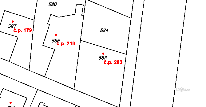 Suché Lazce 203, Opava na parcele st. 583 v KÚ Suché Lazce, Katastrální mapa