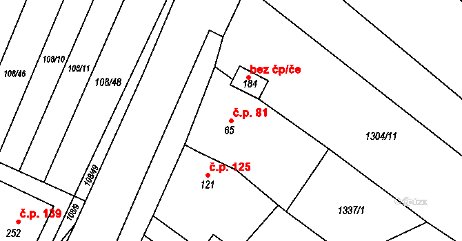 Újezd u Rosic 81 na parcele st. 65 v KÚ Újezd u Rosic, Katastrální mapa