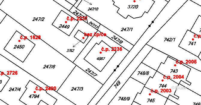 Rožnov pod Radhoštěm 2236 na parcele st. 4087 v KÚ Rožnov pod Radhoštěm, Katastrální mapa