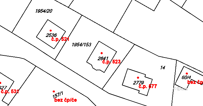 Litice 523, Plzeň na parcele st. 2641 v KÚ Litice u Plzně, Katastrální mapa