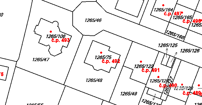 Pokratice 492, Litoměřice na parcele st. 1265/75 v KÚ Pokratice, Katastrální mapa