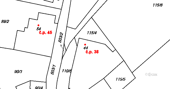 Opatovice 38, Červené Pečky na parcele st. 44 v KÚ Opatovice, Katastrální mapa