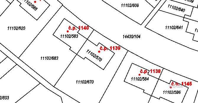 Severní Předměstí 1139, Plzeň na parcele st. 11102/570 v KÚ Plzeň, Katastrální mapa