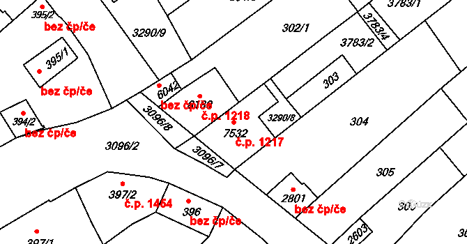 Kroměříž 1217 na parcele st. 7532 v KÚ Kroměříž, Katastrální mapa