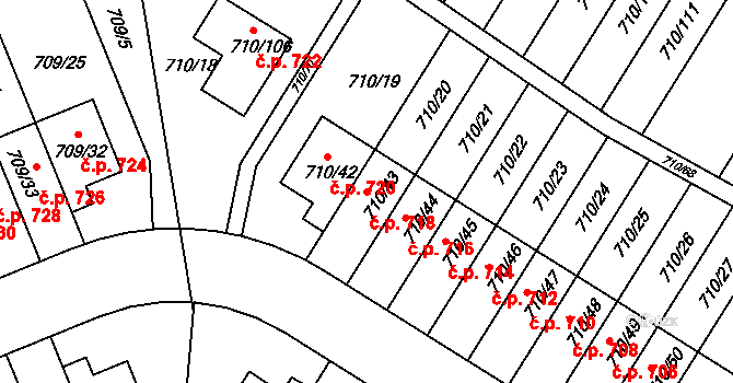 Poříčí 718, Boršov nad Vltavou na parcele st. 710/43 v KÚ Boršov nad Vltavou, Katastrální mapa