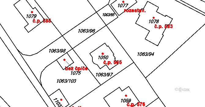 Kamenné Žehrovice 565 na parcele st. 1050 v KÚ Kamenné Žehrovice, Katastrální mapa