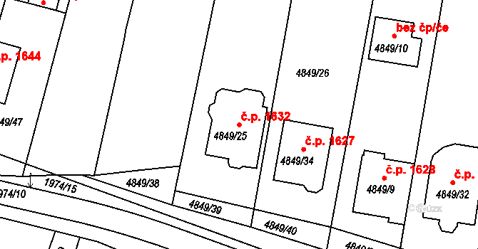 Vracov 1632 na parcele st. 4849/25 v KÚ Vracov, Katastrální mapa