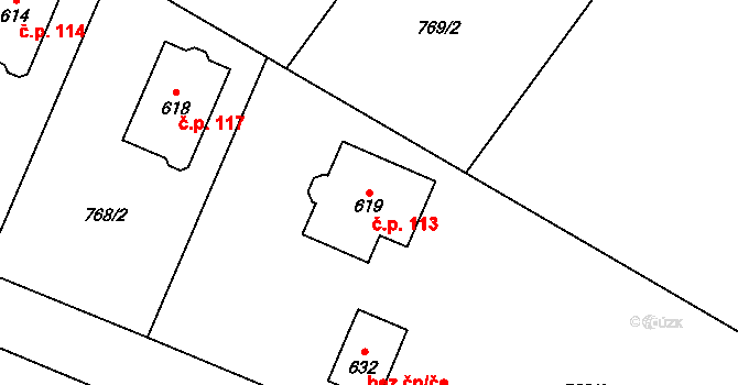 Svinaře 113 na parcele st. 619 v KÚ Svinaře, Katastrální mapa