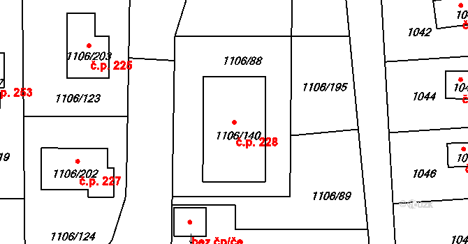 Češkovice 228, Blansko na parcele st. 1106/140 v KÚ Těchov, Katastrální mapa