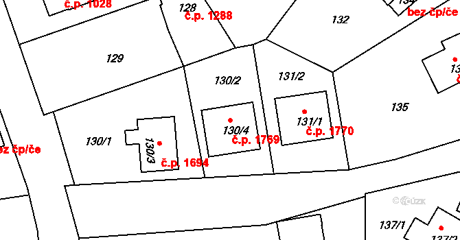 Děčín IV-Podmokly 1769, Děčín na parcele st. 130/4 v KÚ Podmokly, Katastrální mapa