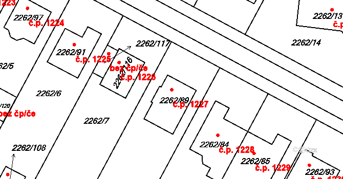 Hustopeče 1227 na parcele st. 2262/89 v KÚ Hustopeče u Brna, Katastrální mapa