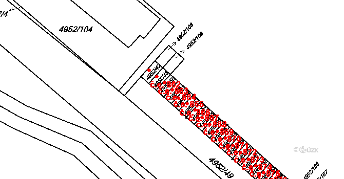 Znojmo 865 na parcele st. 4952/51 v KÚ Znojmo-město, Katastrální mapa