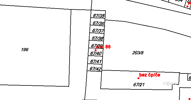 Černčice 86 na parcele st. 67/40 v KÚ Černčice u Loun, Katastrální mapa