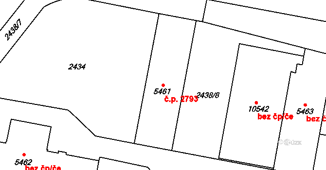 Zelené Předměstí 2793, Pardubice na parcele st. 5461 v KÚ Pardubice, Katastrální mapa