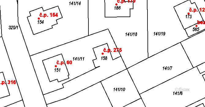 Mratín 275 na parcele st. 158 v KÚ Mratín, Katastrální mapa